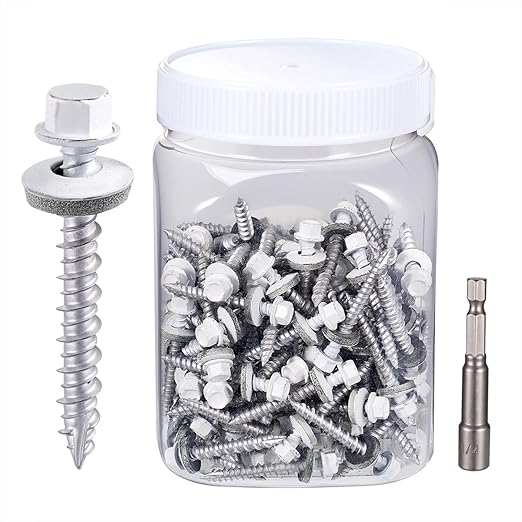 150 Pcs White #10 x 1-1/2" Metal Roofing Screws - Galvanized Hex Head Self-Tapping with EPDM Washers Sharp Point,for Corrugated Roofing, Wood Siding, Fences, Carports, Garages, Sheds