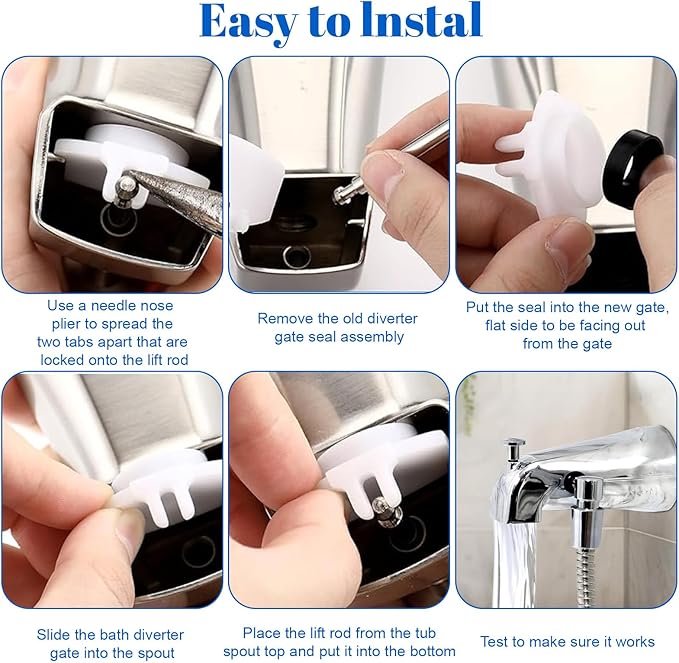 6 Sets Tub Spout Diverter Repair Kit, Shower Diverter Repair Kit Tub Spout with Diverters Tubs Spouts Replacement Repairs Parts for Bathroom Bathtub Faucet Universal Valve Replacements Kits