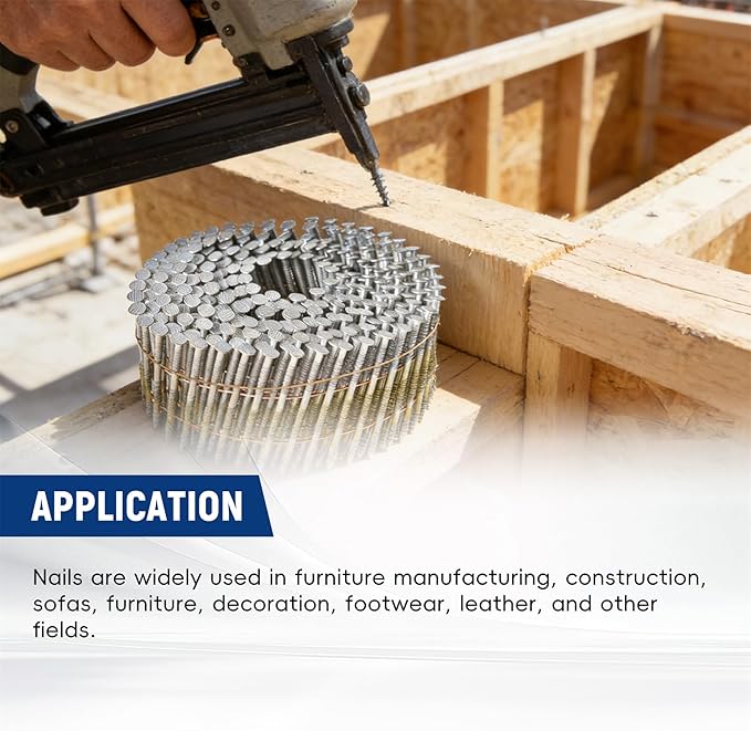 waltyotur 2-1/4Inch x 0.092Inch Collated Wire Coil Siding Nails 15-Degree Full Round-Head Ring 3600 Count Hot-Dipped Galvanized for Rough Nailing of Lathing and Sheathing Materials