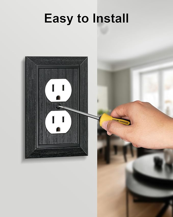 2-Pack Classic Beadboard Duplex Outlet Cover Plate, Decorative Unbreakable Polycarbonate Switch Plates and Outlet Covers, Matte Black Wall Plates for Electrical Outlets, 1 Gang Receptacle Cover