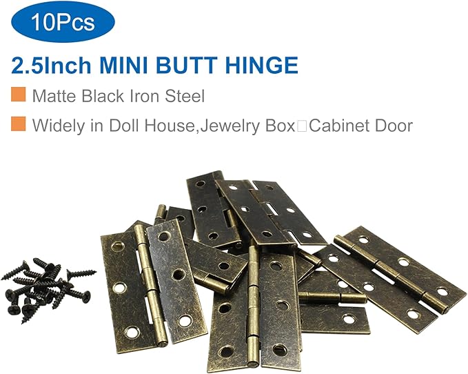 10Pcs Oil Rubbed Bronze Door Hinges,2.5 Inch Iron Front Door Hinge,6 Hole Closet Exterior Door Hinges Heavy Duty,Antique Bronze Butt Hinge for Jewelry Box,Bedroom,Cabinet Door