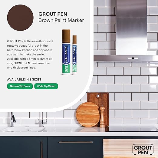 Grout Pen Brown Tile Paint Marker: Waterproof Grout Paint, Tile Grout Colorant and Sealer Pen - Brown, Narrow 5mm Tip (7mL) - 3 Pack