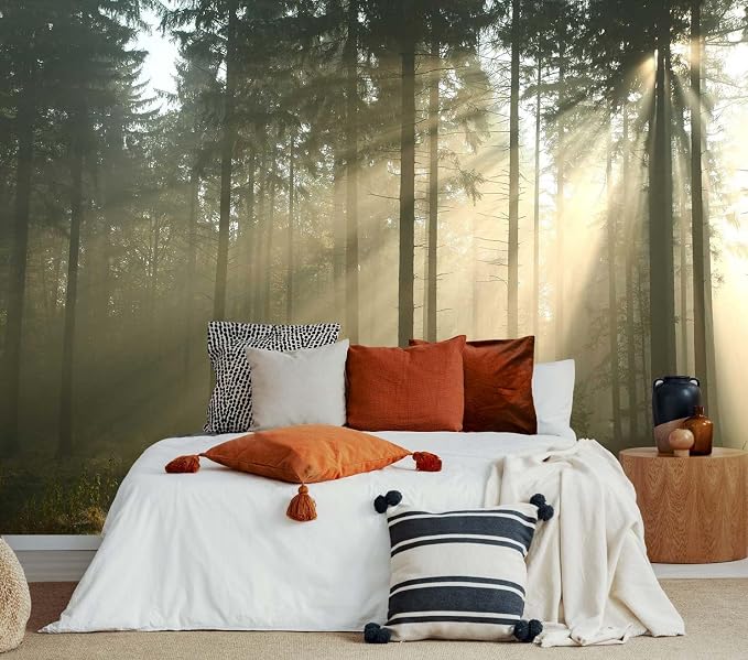 Jdayda Sunshine Forest Woodland Wallpaper Nature Landscape Tree | 170"x120" Not Self-Adhesive Wall Murals for Bedroom Living Room