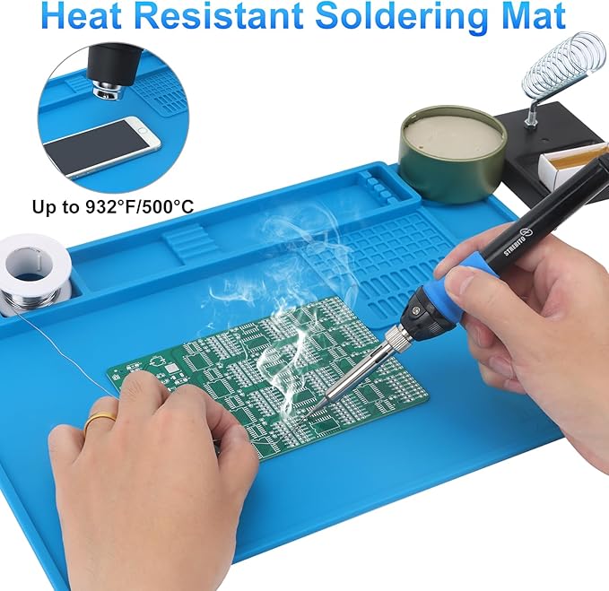 STREBITO Soldering Mat Electronics Repair Mat, Silicone Work Mat Heat Resistant 932°F, Magnetic Mat for Screws and Tools, Solder Mat Silicone Pad for Watch, Phone, Eyeglass, Knife, Size 13.8 "x 9.9"
