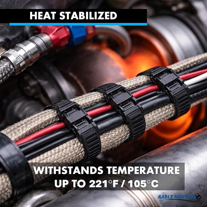 Kable Kontrol Low-Profile Cable Ties 14 Inch 100 Pcs, 120 Lbs Test - Black | Double Locking Cable Ties UL Listed Inline Zip Ties - Chemical, UV & Abrasion Resistant Ties for Automotive & Medical Use