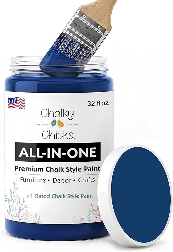 Chalky Chicks 32 Fl Oz Matte DC Blue (Navy Blue) Chalk Paint for Furniture Without Sanding - No Prep Furniture Paint No Sanding All in One for Crafts, Wood, Walls, Cabinet, Metal, Dresser, Farmhouse