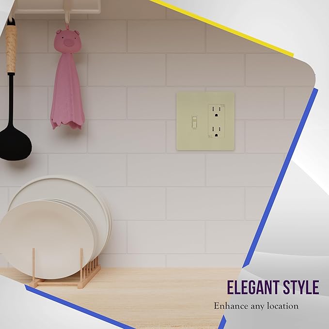 ENERLITES Combination Toggle Light Switch/Decorator Light Switch Plate, Double Switch Wall Plate, Standard Size 2-Gang 4.68" x 4.73", Polycarbonate Thermoplastic, Gloss Finish, SI881131-I, Ivory