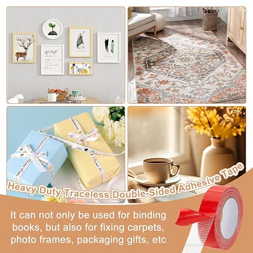 OLYCRAFT 3 Rolls 15m/16.4 Yards Red Bookbinding Tape 0.7 Inch Wide Double Sided Adhesive Book Repair Tape Book Hinging Repair Tape for Repairing Binding of Old Books Bookbinding Supplies