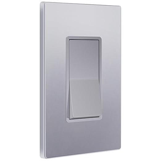 ENERLITES Elite Series Decorator Switch with Screwless Wall Plate, Paddle Light Switch, Single Pole, 3 Wire, Grounding Screw, Residential Grade, 15A 120V, UL Listed, 91150-SVWP, Silver