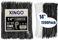 XINGO 14 inch Zip Ties 1200 PCS, Black Zip Ties 1000 Pack +White 200 Pack, with 40lb Tensile Strength, UV Resistant Cable Ties, Premium Self-locking Plastic Ties for Indoor and Outdoor Use