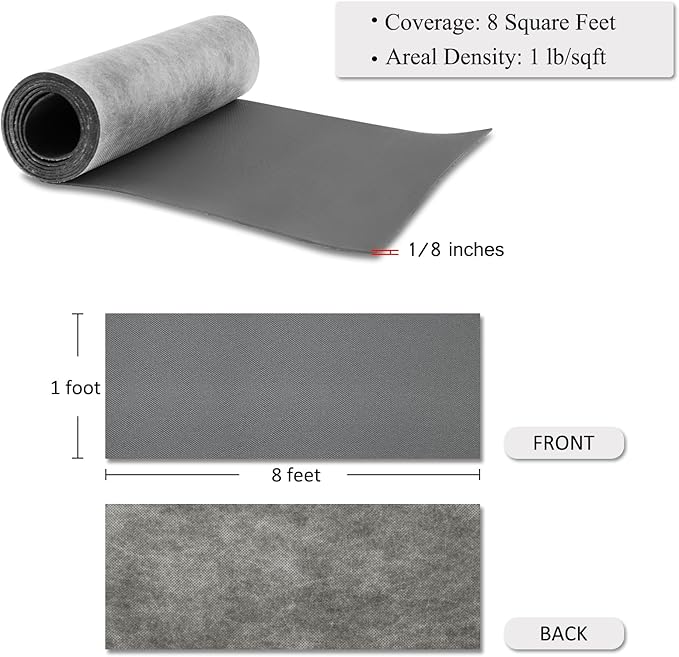 TroyStudio Mass Loaded Vinyl Sound Proof Barrier, 1 lb/sqft, 1 x 8 Feet MLV Insulation Sheet, Anti Vibration Deadening Soundproofing Material