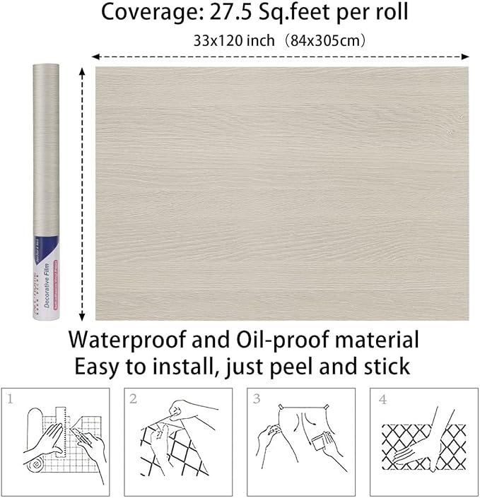 Arthome Light Oak Wood Peel and Stick Wall Paper 33" x120" | Covers 27.5 sq ft.,Decorative Vinyl Film for Countertop, Cabinets, Shelf, Drawer Liner,Easy to Clean Removable Wall Covering
