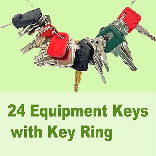 24 Heavy Equipment Keys Master Set, Construction Ignition Key Set Fits Case,Komatsu,Hyster, Cat, JCB, Daewoo, JLG, JD, Forklift, Crown, Volvo, Toyota.