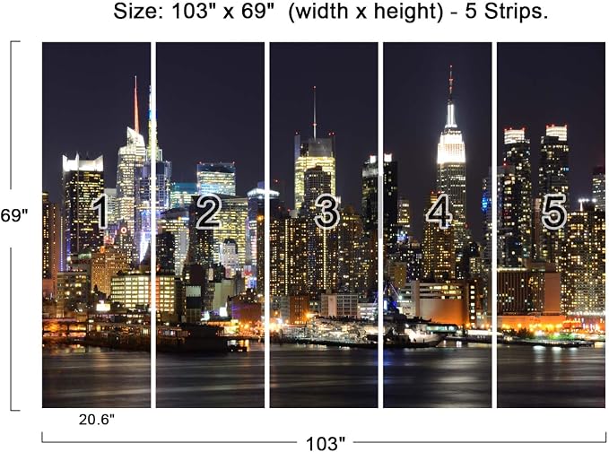 Cliouar-Wall Mural Wallpaper for Bedroom Living Room Manhattan Night View New York City Photo Wallpaper 3D Wallpaper Mural 103" x 69"(Not Peel and Stick)