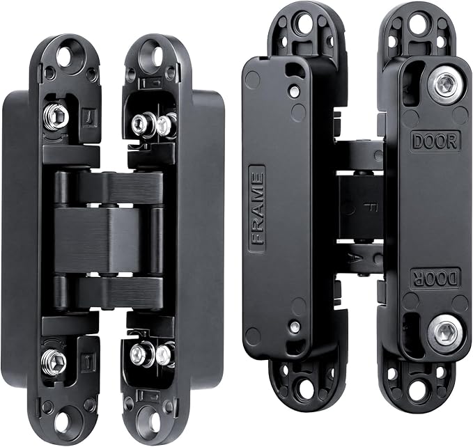 4.5" Hidden Door Hinges, Invisible Concealed Hinges, 180° Swing Adjustable Butt Hinge, Silent Operation, Ideal for Secret Rooms, Bookcase Doors & More (Black, 2 Pack)