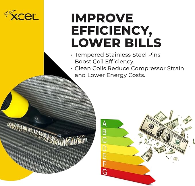 Coil Cleaning Brush for HVAC & AC – Evaporator & Condenser Coil Cleaner Tool, 135° Stainless Steel Pins, Heavy-Duty for Tight Spaces, Safe for Delicate Fins, ACME Pole Compatible