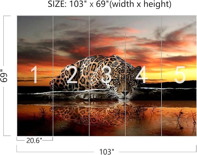 Animal Leopard 3D Wallpaper Mural 103" x 69" (Not Peel and Stick)