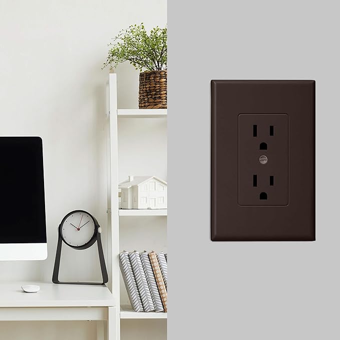 Bates- 1-Gang Duplex Wall Plate, 3.18"x 4.98", 10 Pack, Dark Brown, Unbreakable Electrical Outlet Cover Plates, Heat & Impact Resistant, Easy-to-Clean, Duplex Receptacle Cover for Home & Office