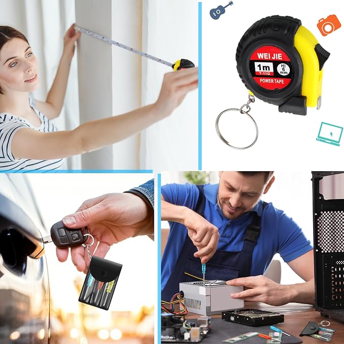 Jutom 18 Pcs Mini Tape Measure Keychain Bulk Mini Screwdriver Keychain Set Adult Tool Party Prize for Father's Men Gifts