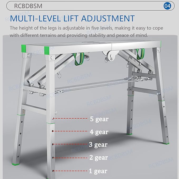Adjustable Work Platform with 800 lb Duty Rating, Portable Multipurpose Folding Scaffolding Work Platform Scaffold Tower Ladder Stool Bench Adjustable Height, Carbon Steel Structure,200cm/6.5ft