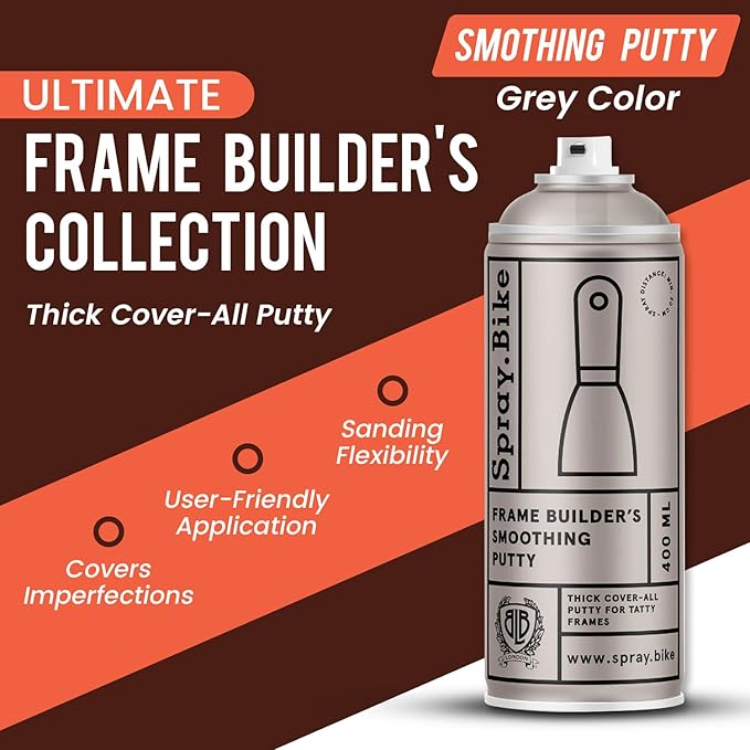 Spray.Bike Frame Builder's Smoothing Filler Spray Paint | Metal Repair Putty for Bike Painting & Repair | Easy Use, Durable, Requires Only 1 Coat | Bike Repair Tools | Gray Spray Putty, 400ml