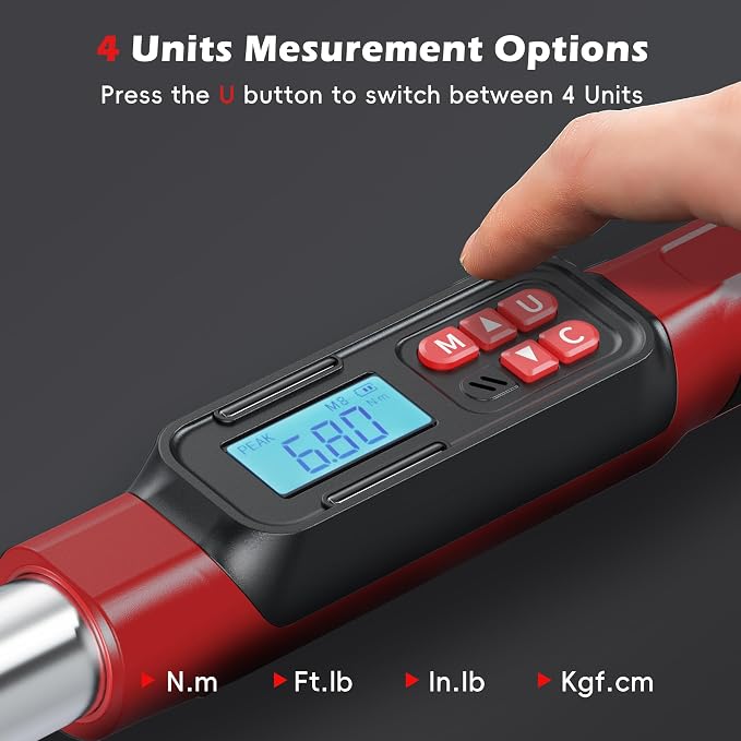 3/8" Digital Torque Wrench Set, 5-99.6 Ft.lb, ±2% Accuracy, 8pcs | Electronic Torque Wrench with LED & Buzzer Alerts, 4 Sockets, Extension Bar & Adapters for Automotive, Motorcycle, Bicycle