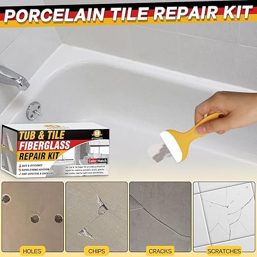 Bath Tub Repair Kit, Fiberglass Tile and Shower Repair Kit Porcelain Repair Kit, Bathtub Repair Kit Repair Chips Dents Cracks Scratches from Ceramic, Marble, Quartz, Resin, Acrylic