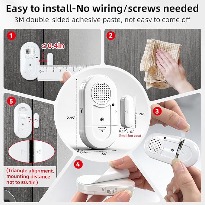 Sanjie Door Window Alarms - 5 Pack,110dB,Volume Control,Window Door Open Alarm Sensors for Kids Safety/Dementia/Pool,Wireless Sensors Keep Your Home Security,Easy to Install,Long Battery Life