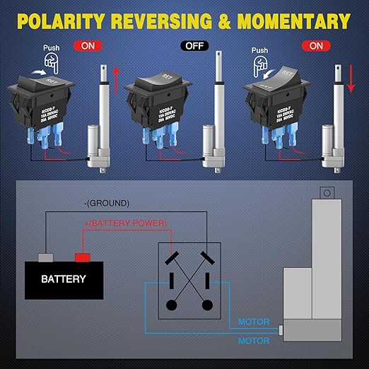 Nilight RET EXT Reverse Polarity Toggle Switches 2PCS On Off On DPDT 3 Position 12VDC Motor Control Power Jack Leveling Momentary DPDT 4Pin 20A Switch w/Jumper Wire for Tongue Trailer