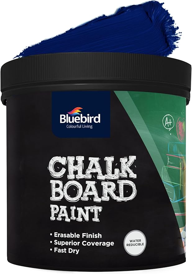 BLUEBIRD Chalkboard Paint 500ml / 16.9 fl oz – Chalkboard Paint for Furniture & Wood, Matte Interior Wall Paint for Home, Office & Classroom (Navy Blue)