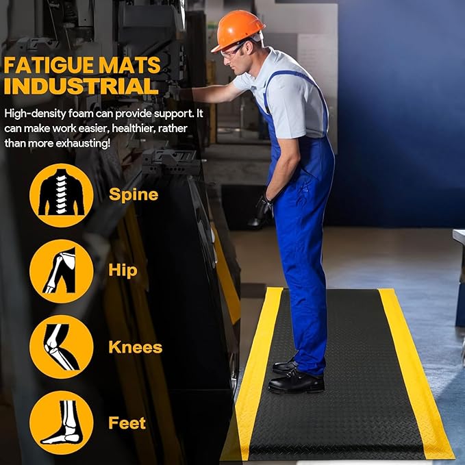 2 Pack 2 x 3 FT Industrial Anti Fatigue Mats, 15/16 Inch Thick Soft Sponge Ergonomic Mat, Nonslip Diamond Plate Work Mat, for Relieving Soreness in The Back and Legs
