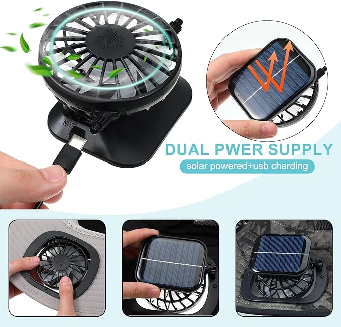 Glitopper 2 Set Wide Brim Solar Fan Hats with 2 Solar Fan and Arm Sleeves Set Outdoor Fishing Bucket Hat for Men Women Hiking