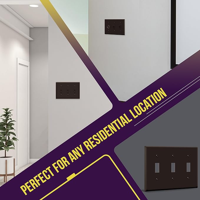 ENERLITES Triple Light Wall, Toggle Switch Plate, Gloss Finish, 3-Gang Standard Size 4.50" x 6.38", Unbreakable Polycarbonate Thermoplastic, UL Listed, 8813-BR, Brown
