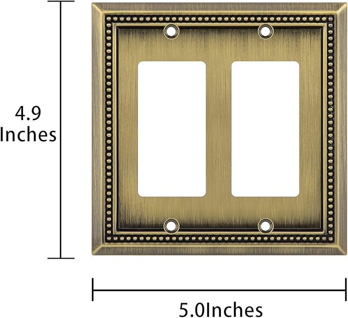 Henne Bery Sunken Pearls Heavy Duty Decorative Wall Plate Switch Plate Outlet Cover (Double Decorator, Antique Brass)