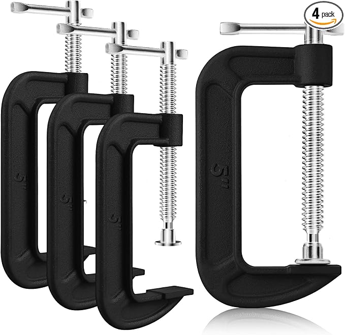 4 Pcs C Clamp Set 5 Inch Heavy Duty G-Clamps Automotive and Wood Working Clamps with Jaw Opening Sliding for DIY Carpentry Woodworking Welding and Building(5 Inch, Black)