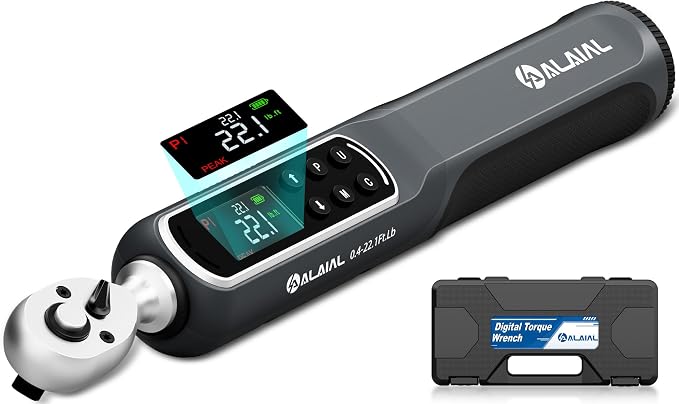 Digital Torque Wrench 0.4-22.1 Ft.Lb/0.5-30 Nm, 1/4 Drive | Dual Direction Rachet Wrench with Vibration, Buzzer and LED Alert, Electronic Torque Wrench for Bike Motorcycle Car Repair