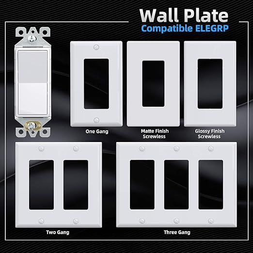 ELEGRP 3 Way Decorative Light Switch, 15Amp, 120-277 Volt, AC Decorator Rocker Paddle Wall Switch Replacement, Self-Grounding, Residential and Commercial Grade, UL Listed (20 Pack, Glossy White)