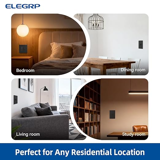 ELEGRP Digital Dimmer Switch for LED/CFL, Toggle Dimmer Switch with Decorative Frameless Design Wallplate, Single Pole/3-Way, UL Listed, 6 Pack, Black