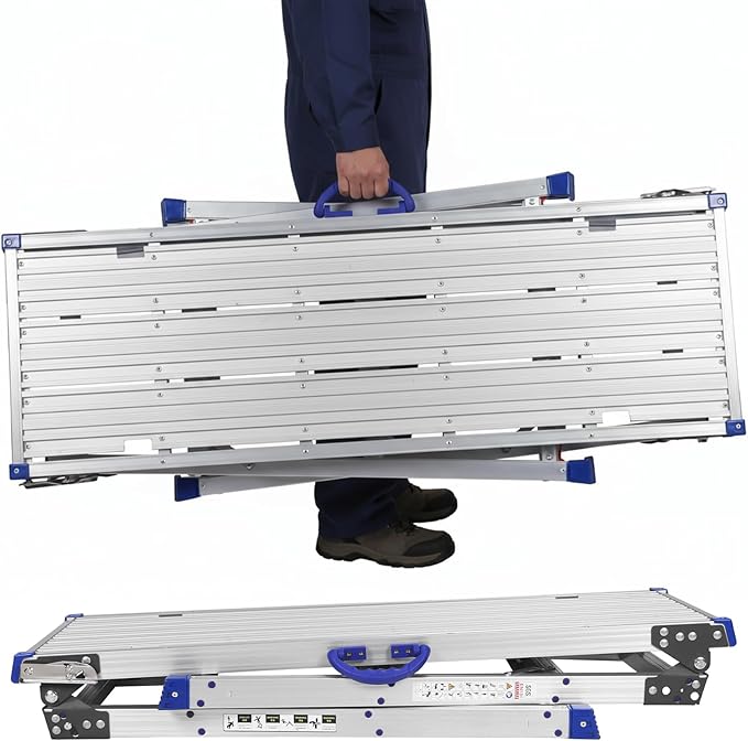 Heavy-Duty Adjustable Work Platform 330lbs Capacity - Ultra-Wide Portable Folding Aluminum Scaffolding Platform with Non-Slip Surface, Multi-Position Ladder for Construction & Maintenance