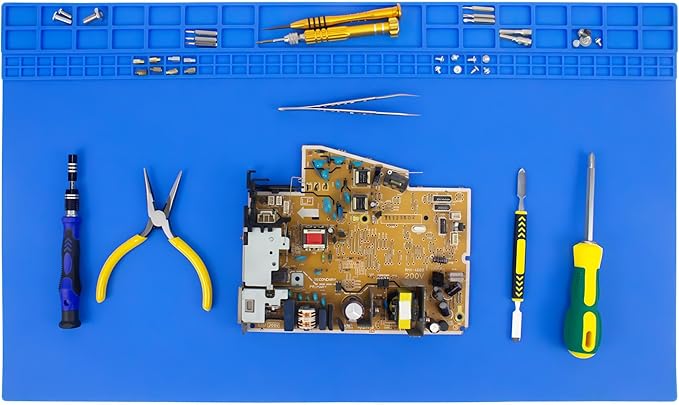 Extra Large Soldering Mat 23.7''x13.8'' 932°F Heat Resistant Silicone Repair Mat Non-Slip Large Workbench Mat for Soldering Iron, Electronic, Phone, Laptop Repair (Blue)