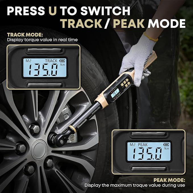 Digital Torque Wrench 3/8 Drive, 5.0-99.6 ft·lb (6.8-135N.m) | ±1% Accuracy Electronic Torque Wrench with Buzzer and LED Heavy Duty Torque Wrench Set with Socket for Car Repair