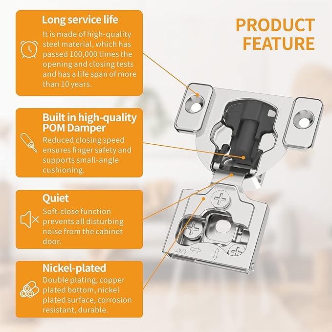 Chibery 30 Pack 1/4" Small Overlay 4D Concealed Hinges for Face Frame Door, Soft Close On/Off Switch, Self Closing, 105° Open Angle Concealed Stainless Steel Hinges for Framed Cabinet, Satin Nickel