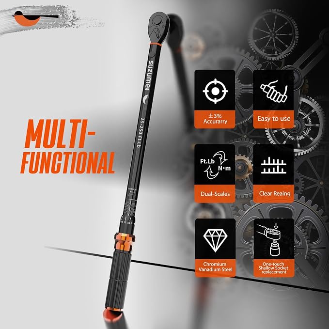 Torque Wrench 1/2 Inch Drive Click (25-250 Ft. Lb/ 32.5-325 N.m) | ±3% Accuracy Dual-Direction Dual-Scale CR-V 72-tooth for Truck, Car, Motorcycle, SUV repair with Storage Case
