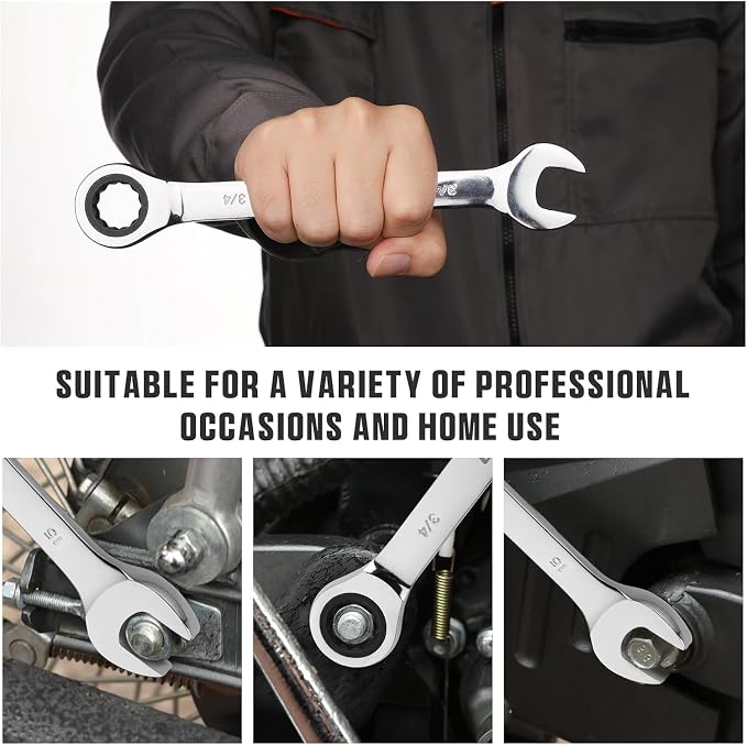 GRENPRO 22PC Ratcheting Wrench Set SAE&Metric Combination Open End Wrenches | 1/4"-3/4"&6-18mm Ratchet Wrenches, Gauge CR-V 72-Tooth 5° Swing 12Pt Mechanic Tools Sets, Roll Pouch for Auto & Home Repair