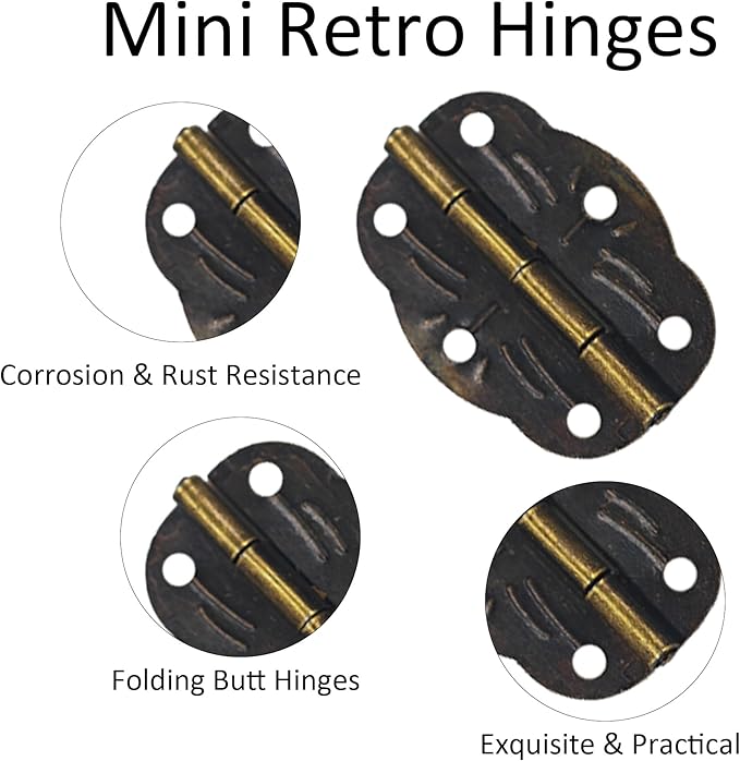 40PCS 30 * 22MM Small Box Hinges, Vintage Style Mini Hinge with Screws, Bronze Decorative Butt Hinges for Wooden Jewelry Box, Craft Case, Cabinet