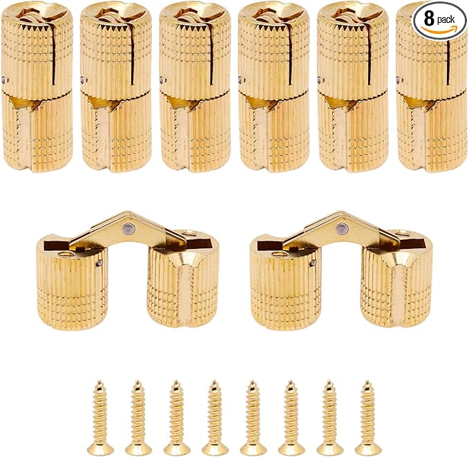 12mm Brass Barrel Hinges Cylindrical Hidden Cabinet Concealed Invisible Furniture Hinges Mount 180 Degree Opening Angle 8Pcs
