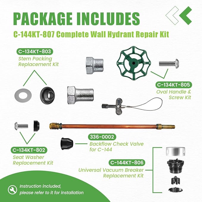 C-144KT-807 Wall Hydrant Complete Service Kit, for C-144 C-244 Series Wall Hydrants, Replace for C-144KT-807 Anti-Siphon Freezeless Faucet Repair Kit