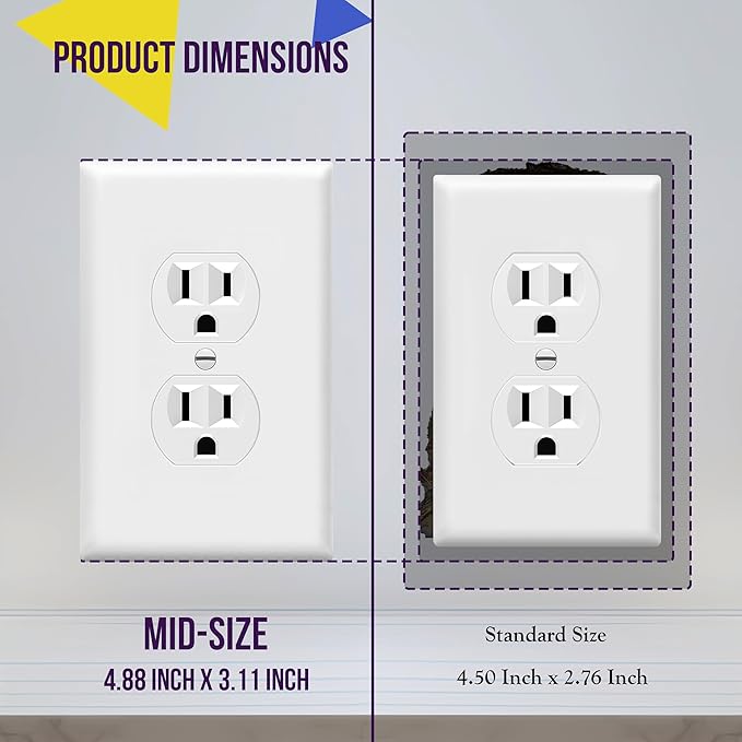 ENERLITES Duplex Receptacle Outlet Wall Plate, Electrical Outlet Cover, Midway Size 1-Gang 4.88" x 3.11", Unbreakable Polycarbonate Thermoplastic, UL Listed, 8821M-W-20PCS, White (20 Pack)