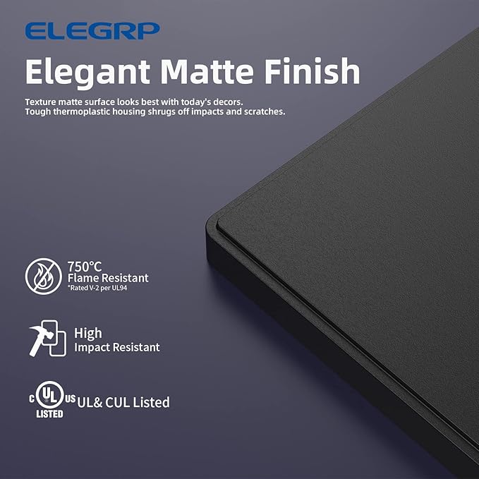 ELEGRP 3-Gang Screwless Decorative Wall Plates, Mid-Size Unbreakable Thermoplastic Faceplate Cover for Decorator Receptacle Outlet Switch, UL Listed (1 Pack, Matte Black)