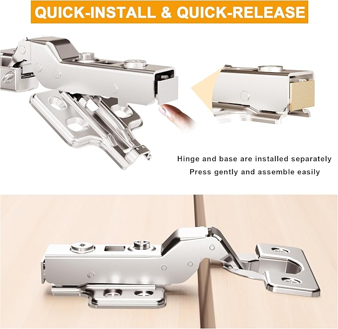 2pcs Professional Grade Half Overlay Soft Close Cabinet Hinges Frameless Concealed Cabinet Door Hinges European Soft Closing Four-Hole Mounting Plate Hinges Nickel Plated Finish